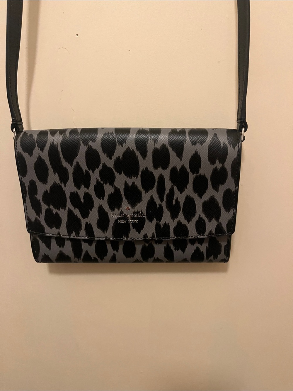 Kate Spade Black and Gray Leopard small Print Crossbody Bag